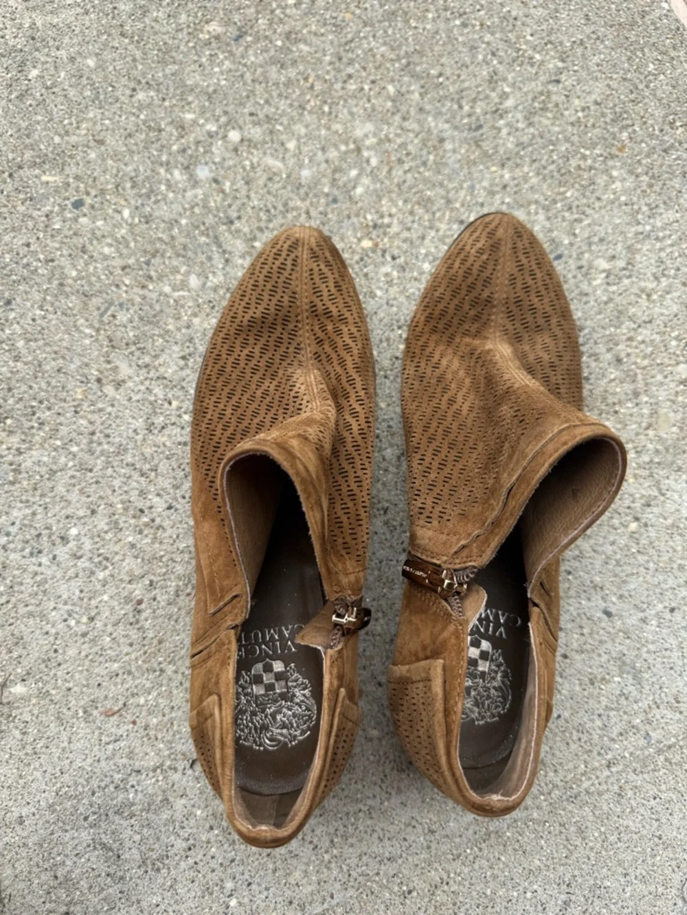 Vince Camuto Brown Suede Slip-On Ankle Boots